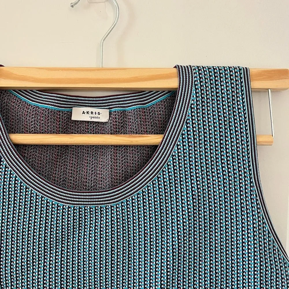 Akris Punto Patterned Teal Tank Top - Picture 3 of 7